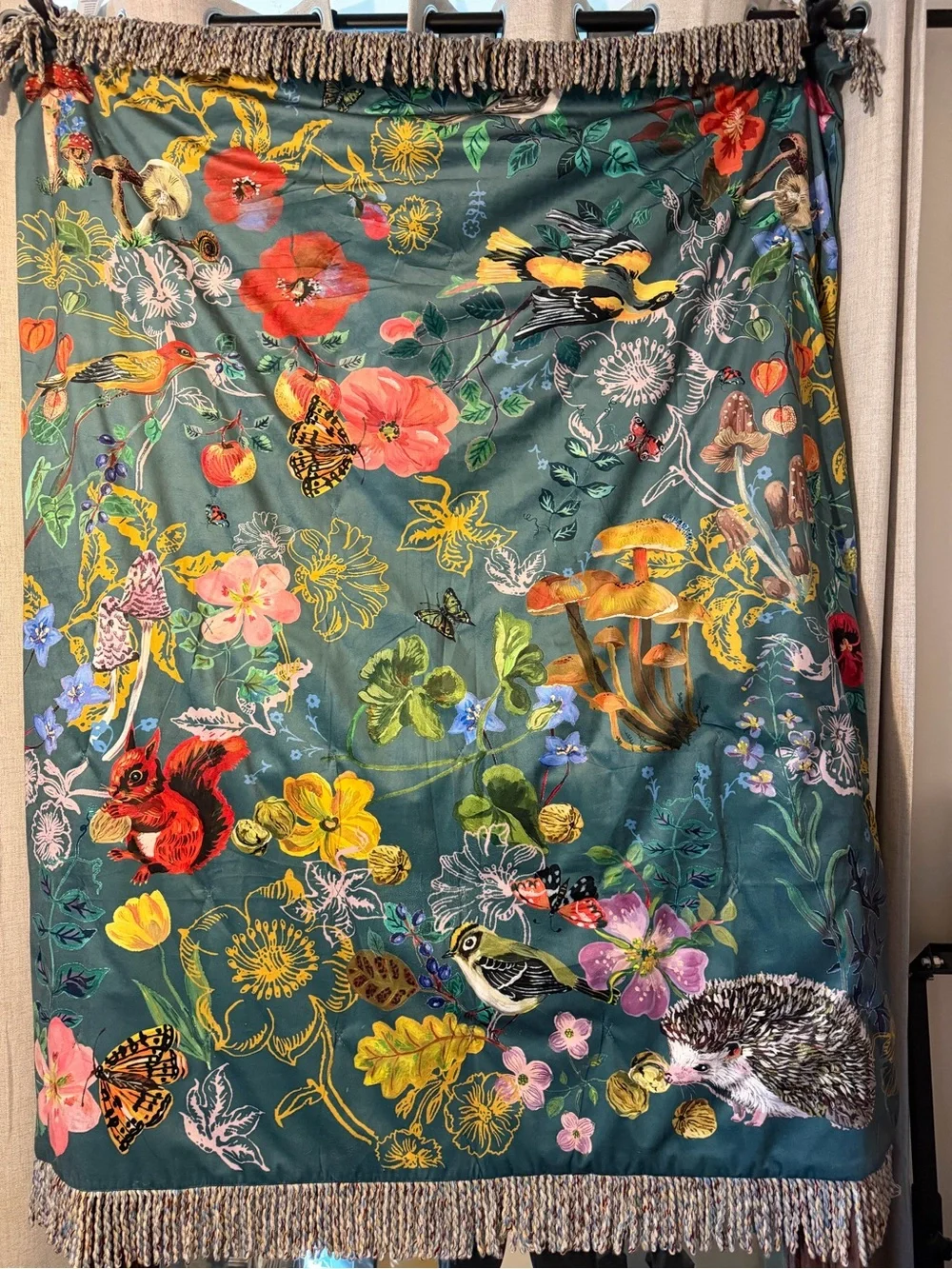 Anthropologie Velvet Floral Throw Blanket - Teal Multi by Natalie Lete
